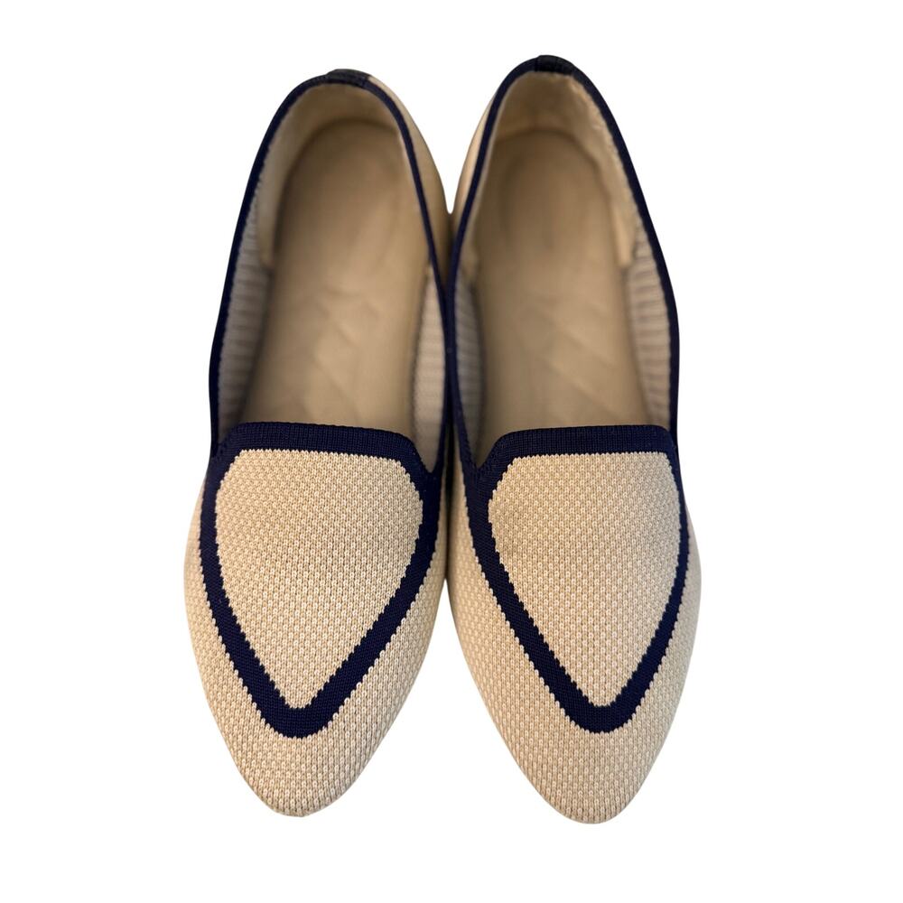 Birdies Knit Pointed Toe Loafers Beige Navy Women’s Size 9